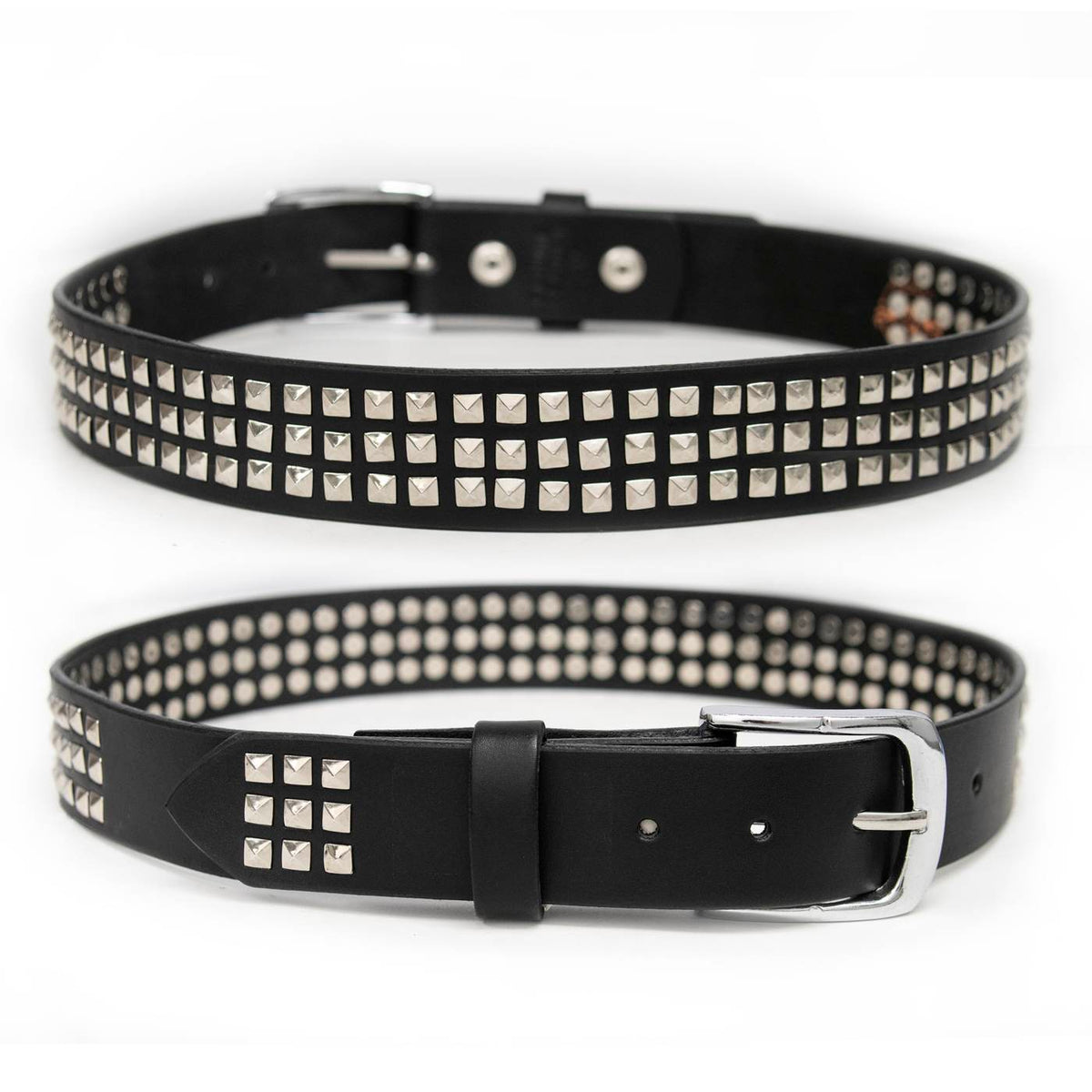 Milwaukee Leather Men's Black Triple-Row Studded Leather Belt, MP7144