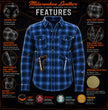 Milwaukee Leather Men's Plaid Flannel Blue Biker Shirt with CE Approved Armor Reinforced w/Aramid Fiber MPM1634