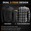 Milwaukee Leather Men’s Two-Tone CE Armored Flannel - Solid Front / Plaid Back - Reinforced w/ Aramid Fibers - MPM1670