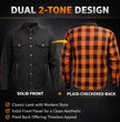 Milwaukee Leather Men’s Two-Tone CE Armored Flannel - Solid Front / Plaid Back - Reinforced w/ Aramid Fibers - MPM1672