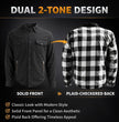 Milwaukee Leather Men’s Two-Tone CE Armored Flannel - Solid Front / Plaid Back - Reinforced w/ Aramid Fibers - MPM1673