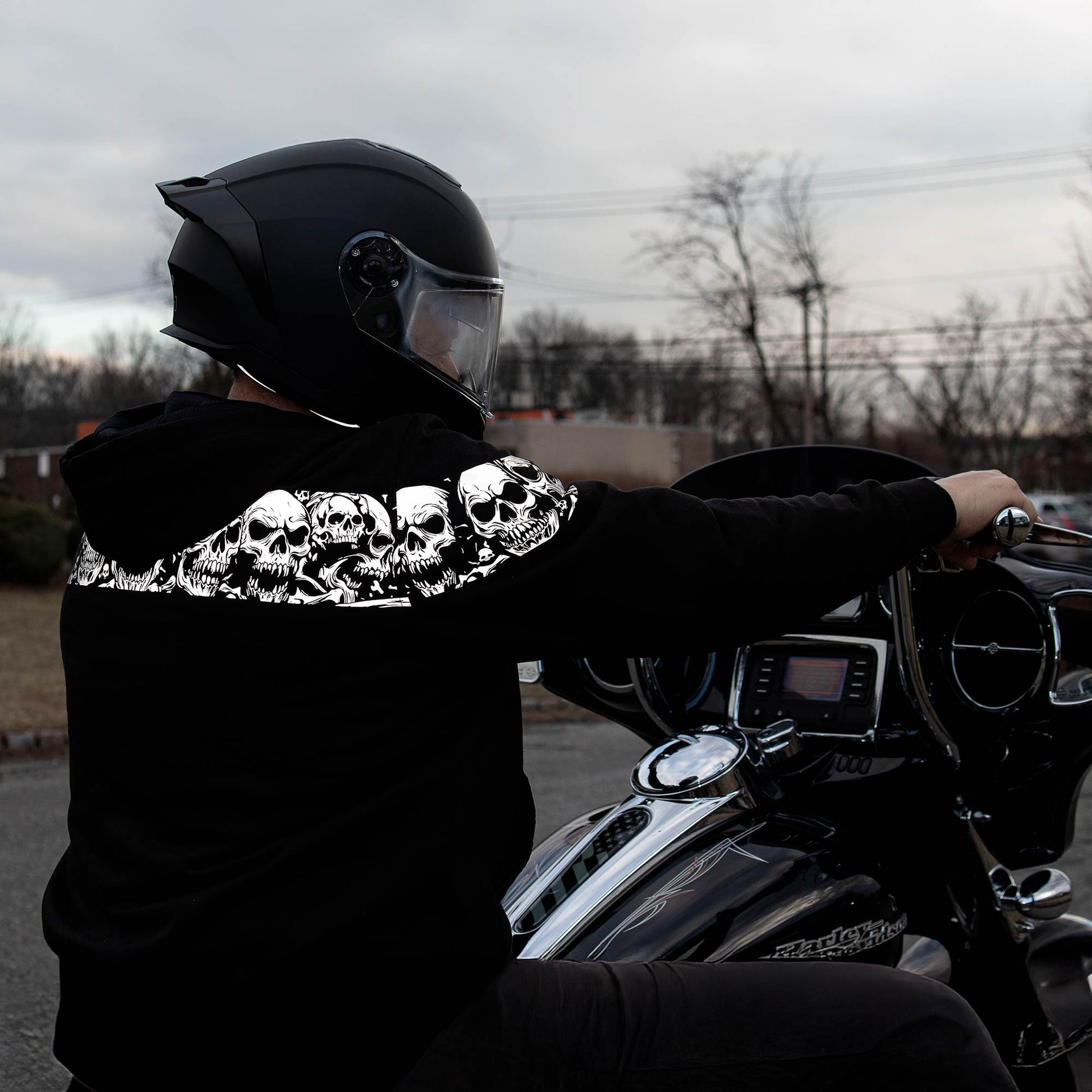 MMCC Men’s Bare Bones Hoodie - Reflective Skull Graphics Front & Back, Full Zip, 100 % Cotton - MPM1681