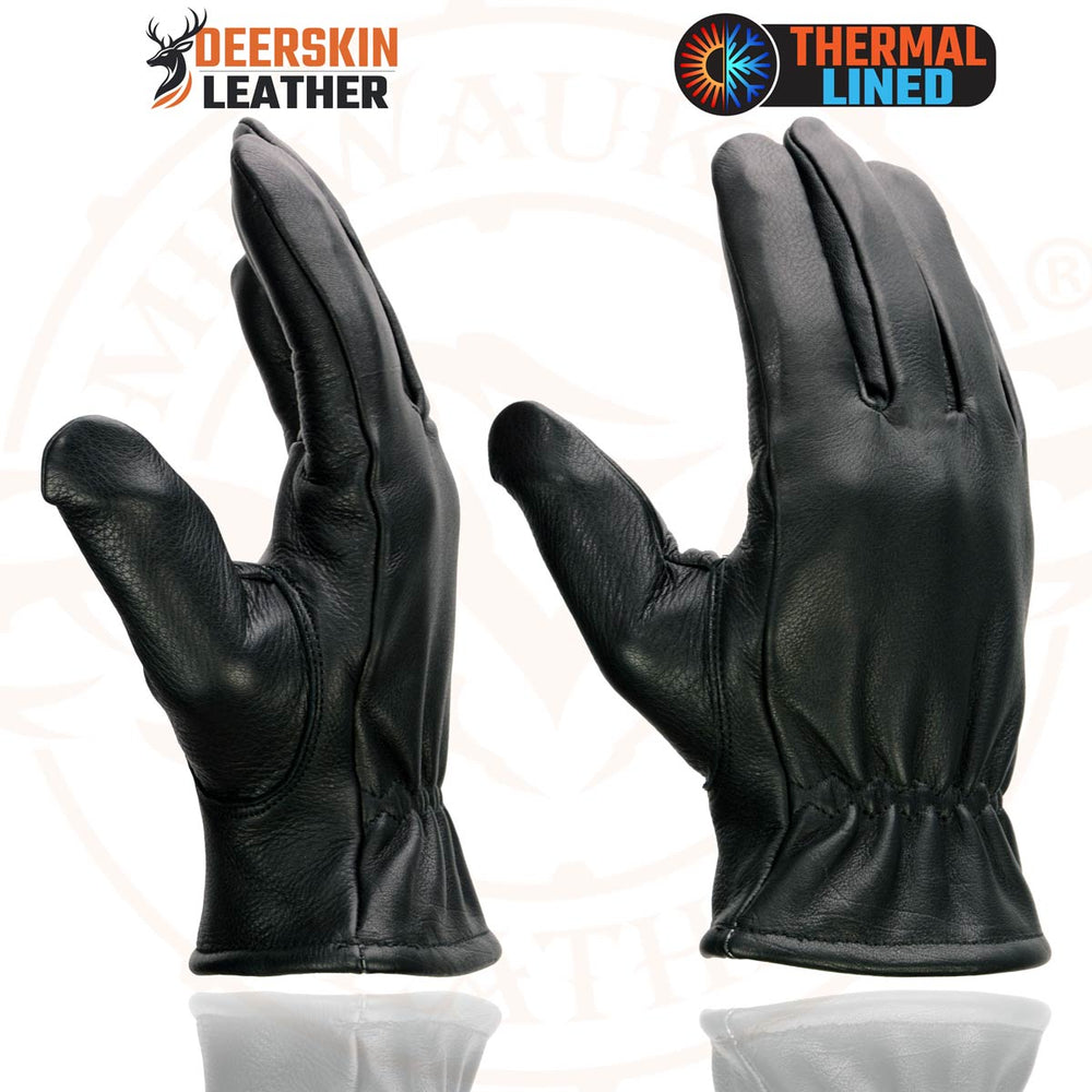 Milwaukee Leather SH858 Men's Thermal Lined USA Deerskin Black Leather Motorcycle Gloves w/ Cinch Wrist Closure