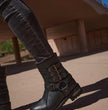 Milwaukee Leather MBL9399 Women's 9-Inch Triple Buckle Black Leather Harness Biker Boots w/ Side Zipper