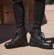 Milwaukee Leather MBL9399 Women's 9-Inch Triple Buckle Black Leather Harness Biker Boots w/ Side Zipper