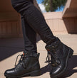 Milwaukee Leather MBL9399 Women's 9-Inch Triple Buckle Black Leather Harness Biker Boots w/ Side Zipper