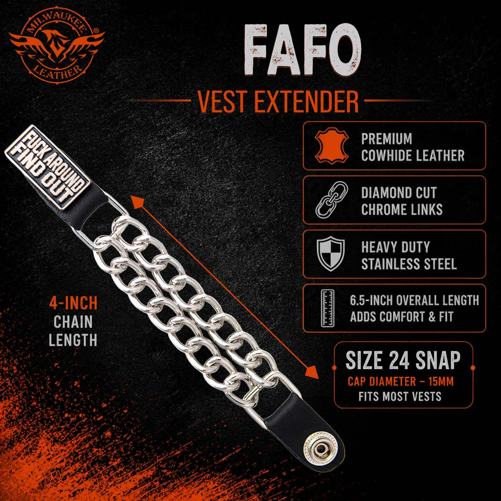 Milwaukee Leather 4-Piece Vest Extender Set - FAFO, Double Chrome Chains, 4-Inch-MLA6030SET