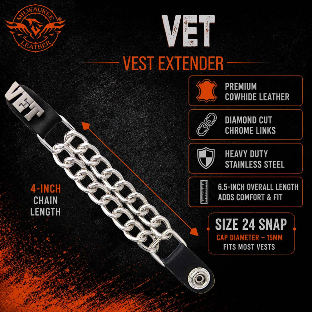 Milwaukee Leather 4-Piece Vest Extender Set - VET, Double Chrome Chains, 4-Inch-MLA6034SET