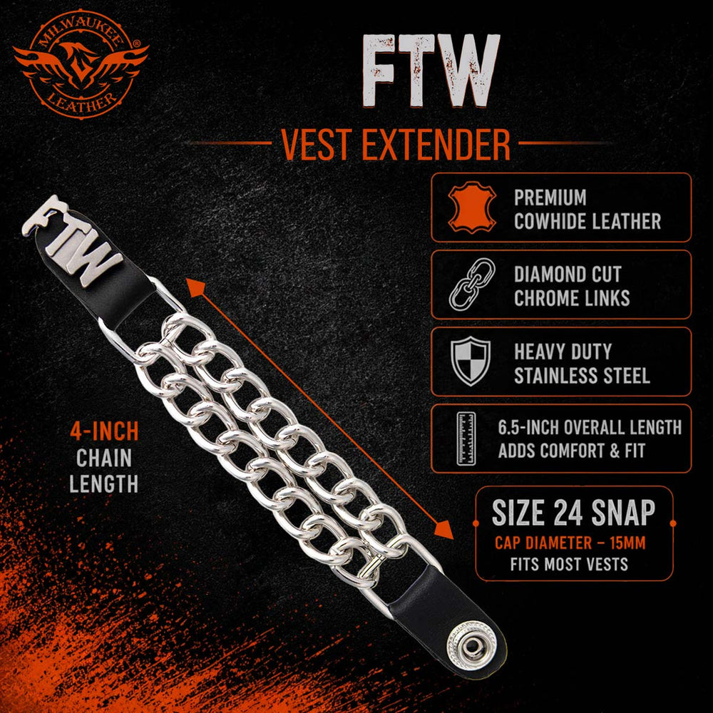 Milwaukee Leather 4-Piece Vest Extender Set - FTW, Double Chrome Chains, 4-Inch-MLA6036SET