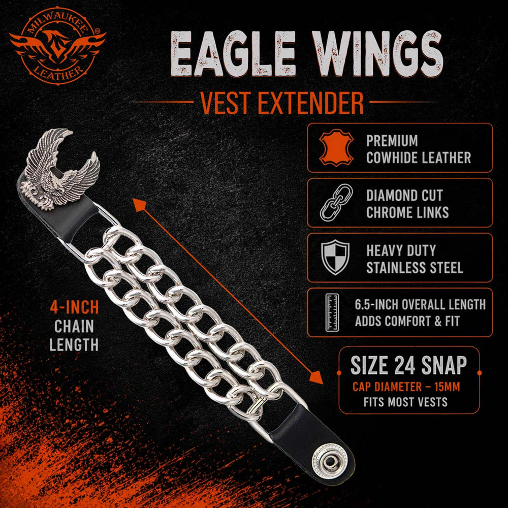 Milwaukee Leather 4-Piece Vest Extender Set - Eagle With Wings, Double Chrome Chains, 4-Inch-MLA6046SET