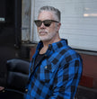 Milwaukee Leather Men's Plaid Flannel Blue Biker Shirt with CE Approved Armor Reinforced w/Aramid Fiber MPM1634