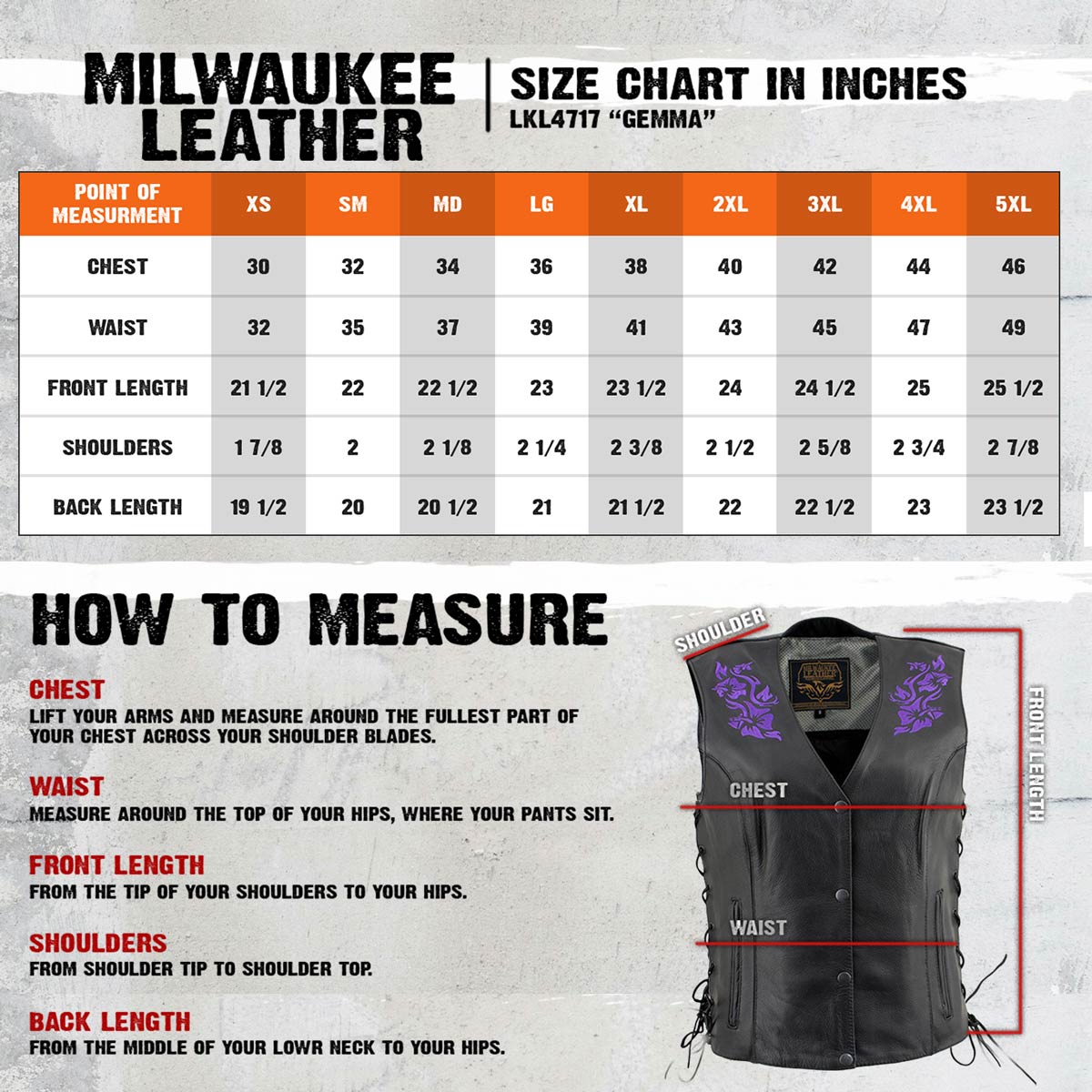 Milwaukee Leather Women's Gemma Black Leather Motorcycle Vest with Side Laces