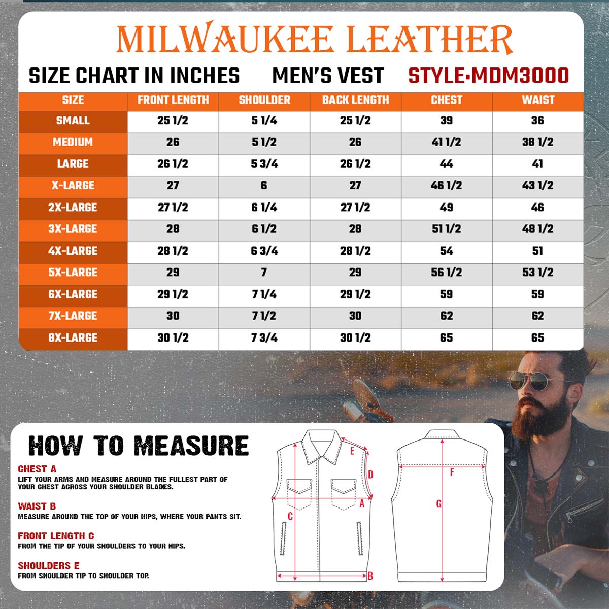 Milwaukee Leather MDM3000 Men's Blue Denim Club Style Vest w/ Dual Closure