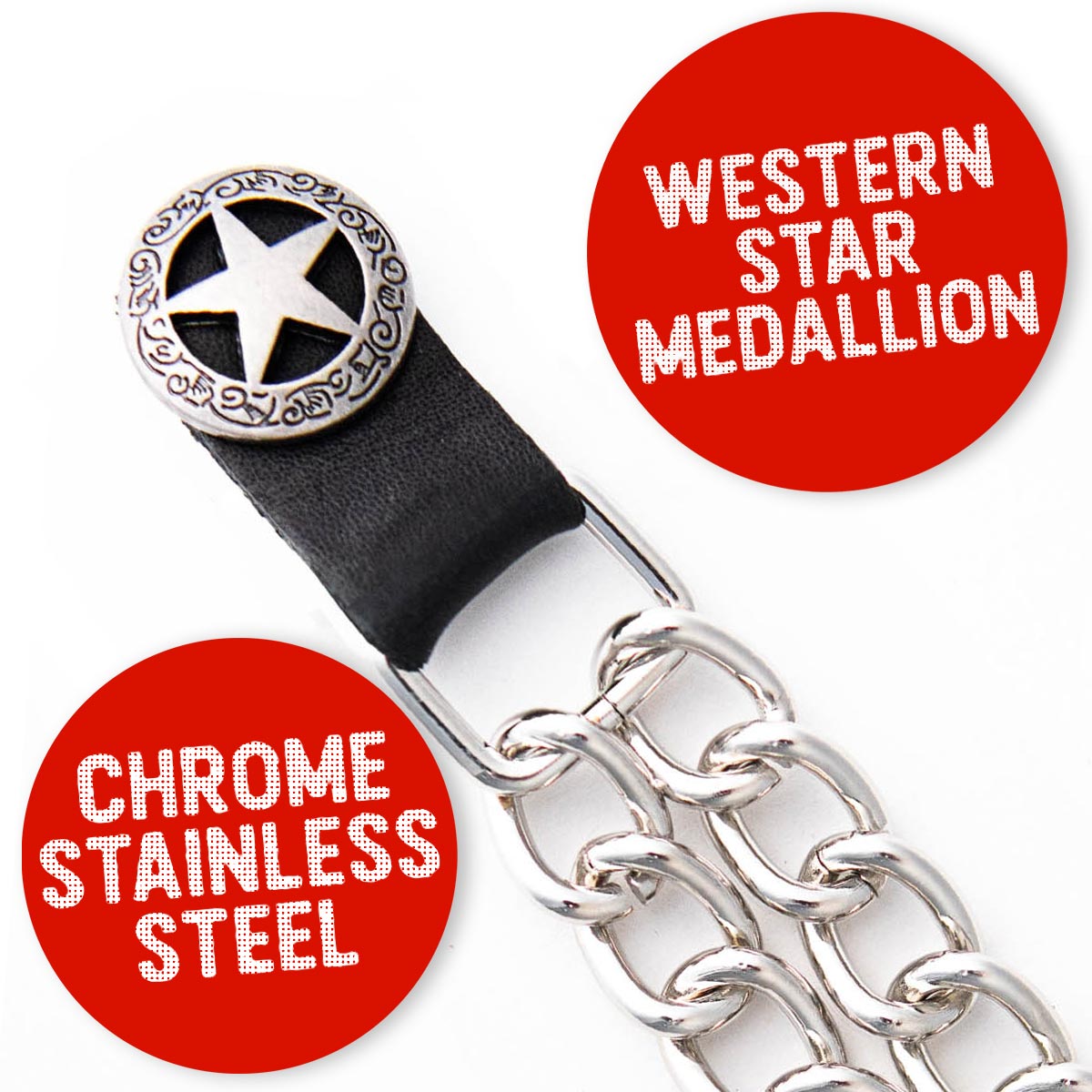 Milwaukee Leather Western Star Medallion Vest Extender - Double Chrome Chains Genuine Leather 6.5" Extension 4-PCS MLA6001SET