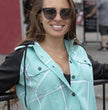 Milwaukee Leather MNG21601 Women's Casual Black and Teal Long Sleeve Cotton Flannel Shirt with Hoodie