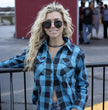 Milwaukee Leather MNG21617 Women's Black and Aqua Long Sleeve Cotton Flannel Shirt