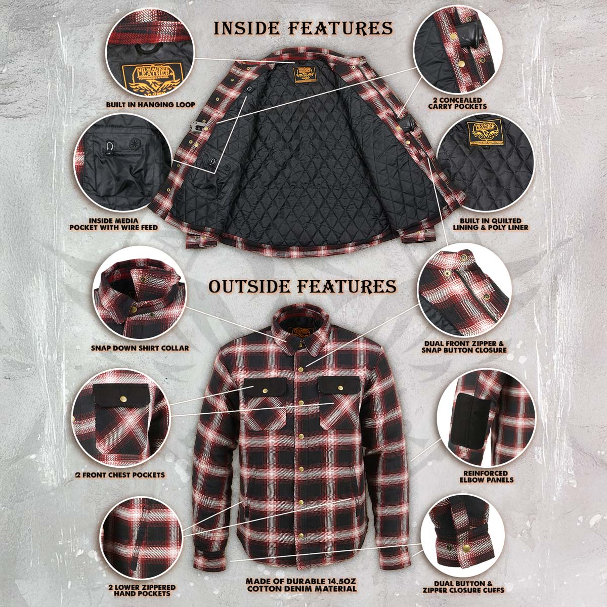 Milwaukee Leather Men’s Heavy Duty Mechanic Work Flannel Shirt, MPM1637
