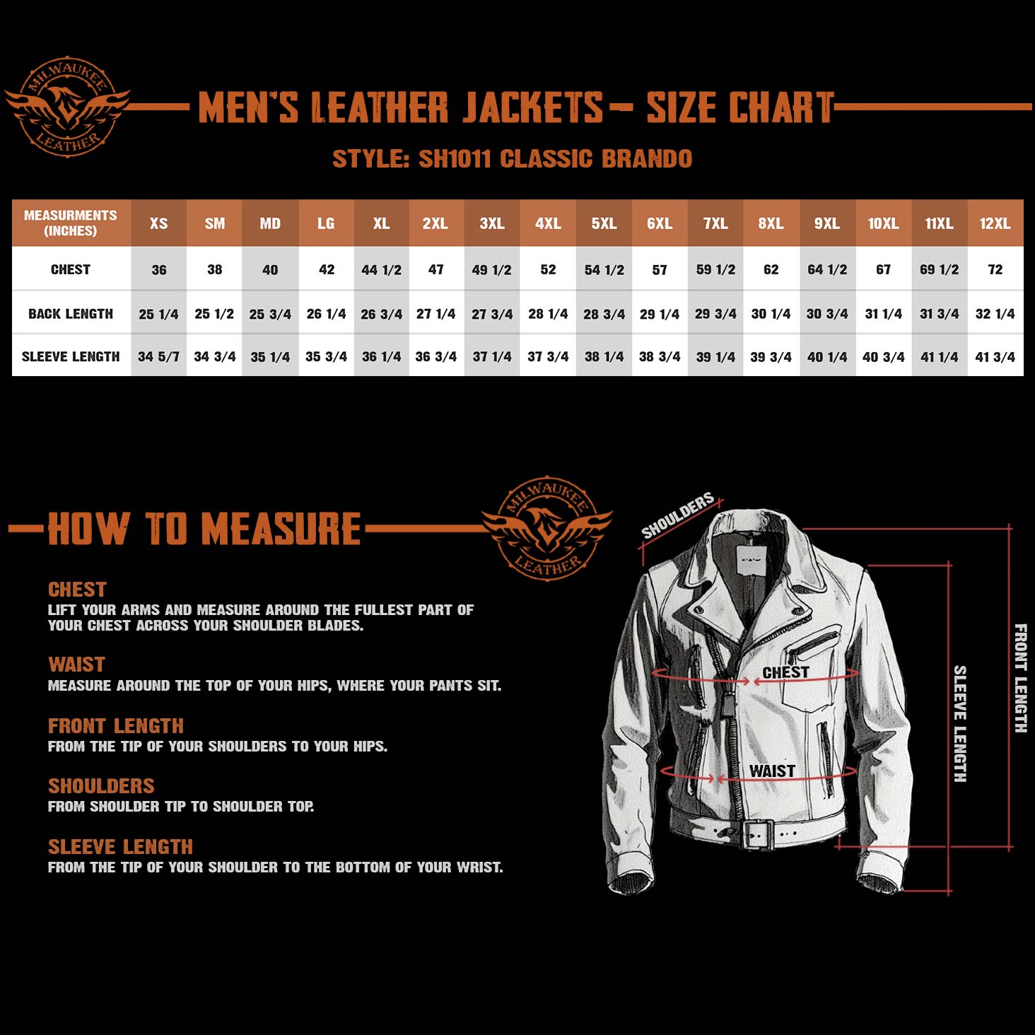 Milwaukee Leather SH1011 Men's Classic Brando Premium Leather Black Motorcycle Riders Leather Jacket w/ Side Laces