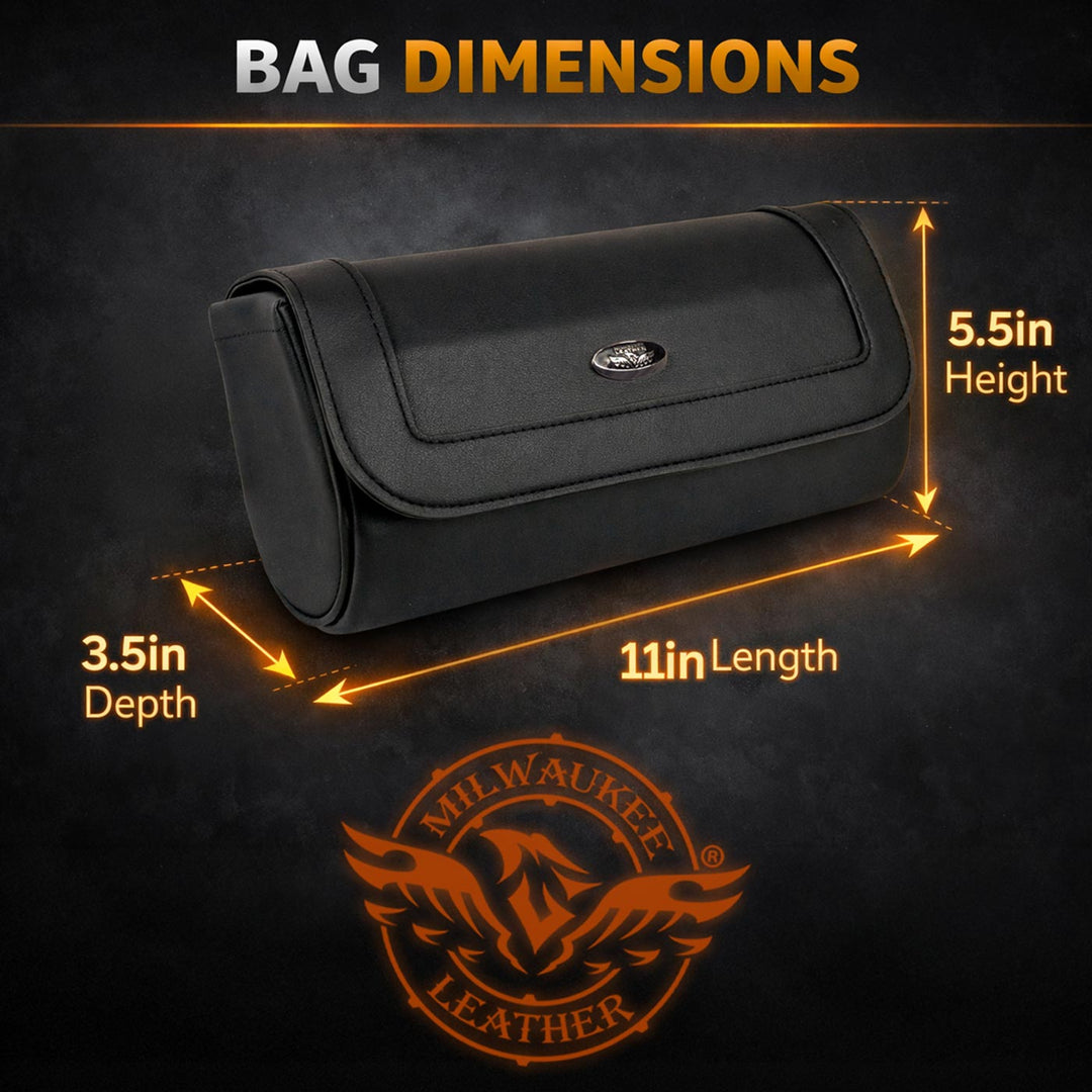 Milwaukee Leather SH61401 Black Medium Motorcycle Windshield PVC Tool Bag with Self FastenerClosure