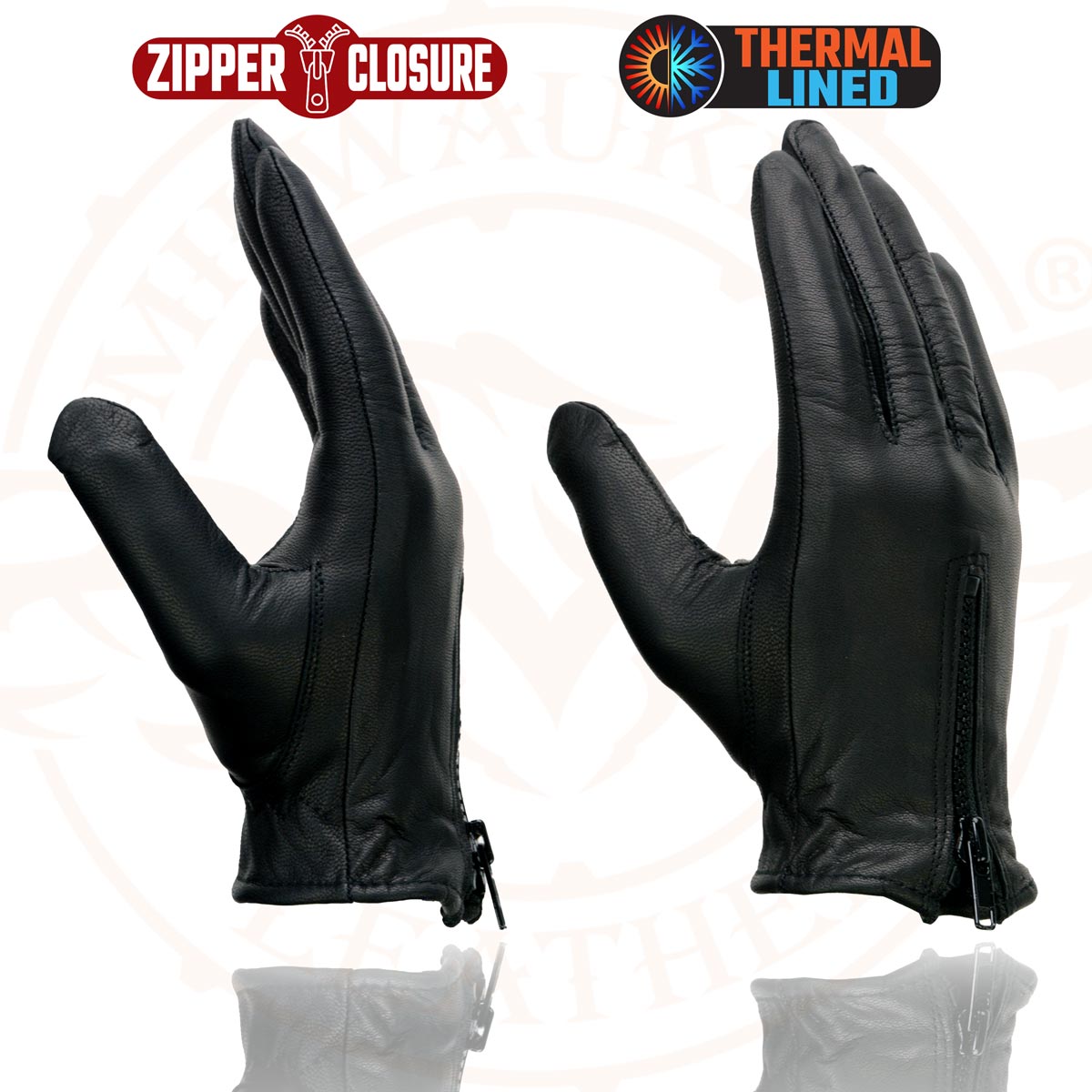 Milwaukee Leather SH728 Women’s Classic Black Leather Motorcycle Gloves with Zipper Closure
