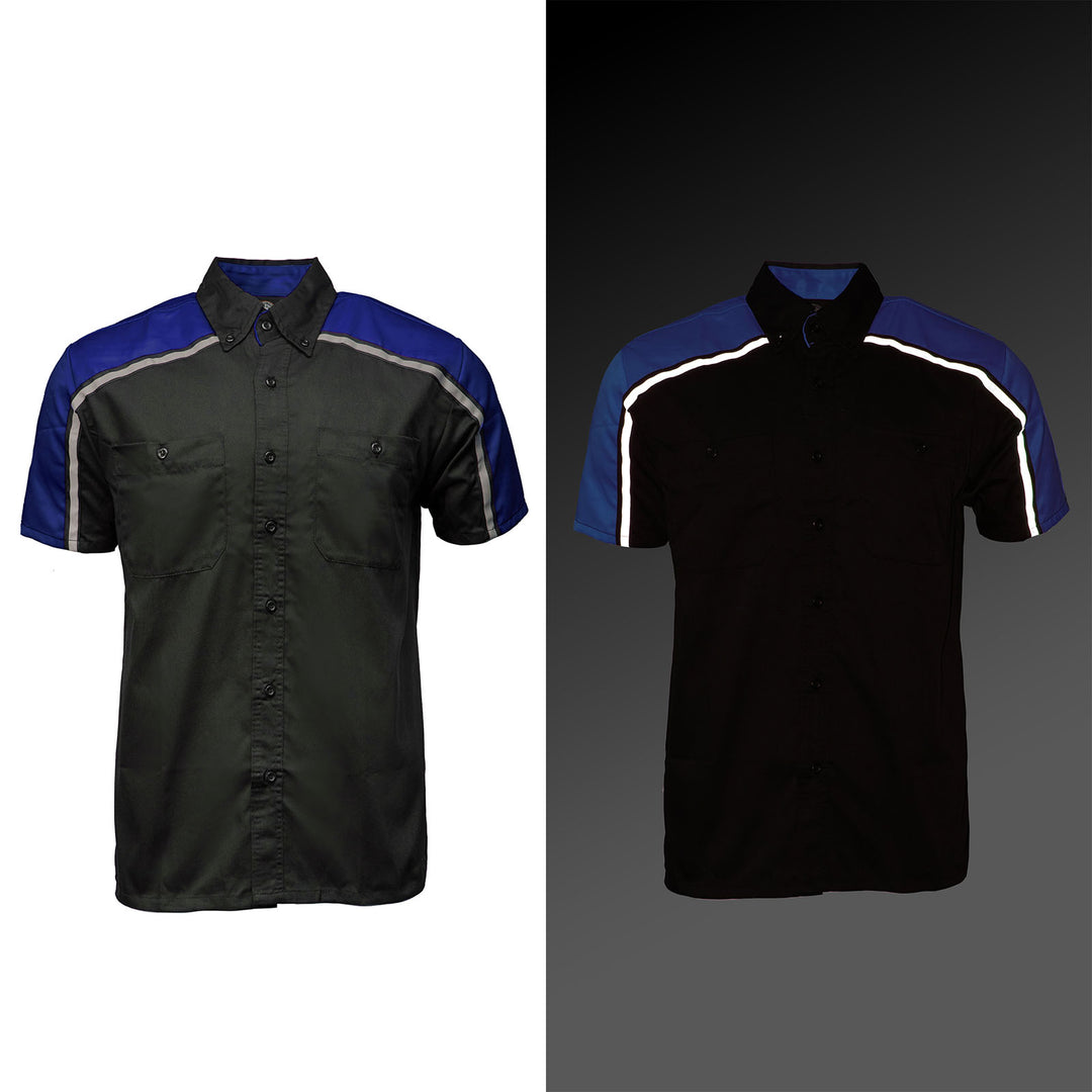 Milwaukee Motorcycle Clothing Co. Men’s Blk/Blu Mechanic Work Shirt – w / Reflective Strip, Rider‑Built MDM11602