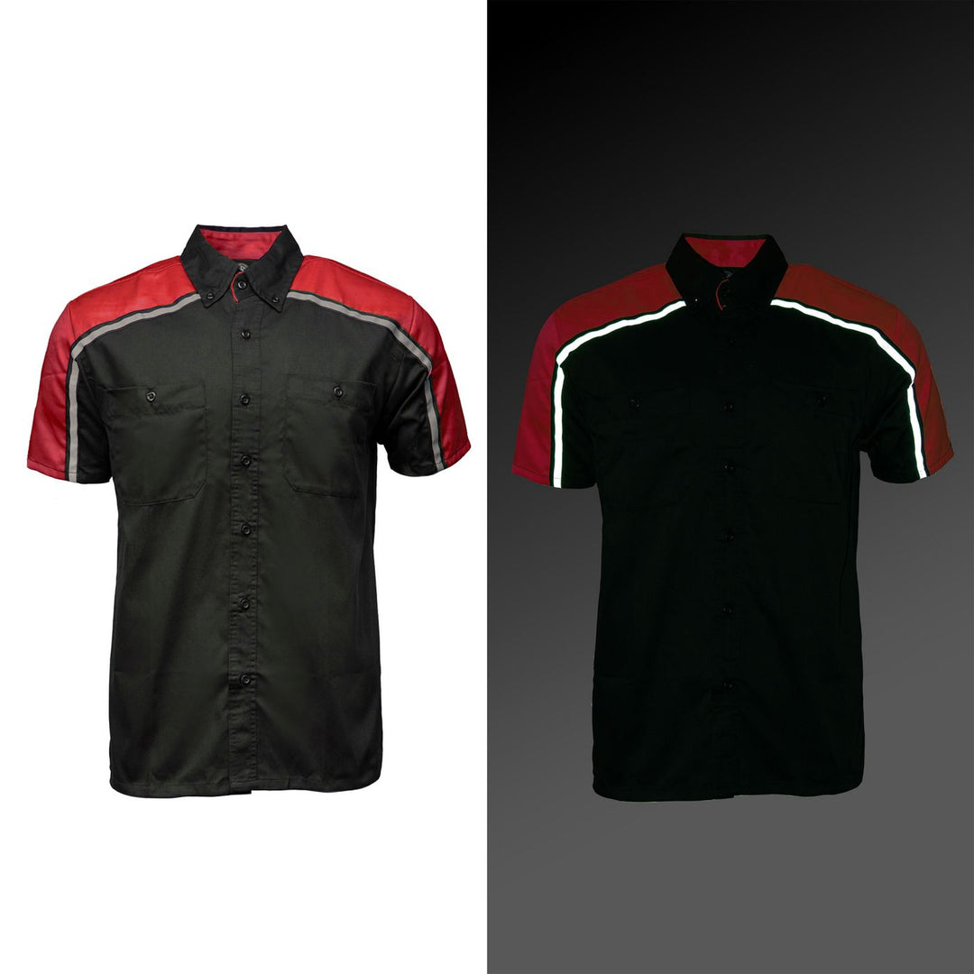 Milwaukee Motorcycle Clothing Co. Men’s Blk/Red Mechanic Work Shirt – w / Reflective Strip, Rider‑Built MDM11606