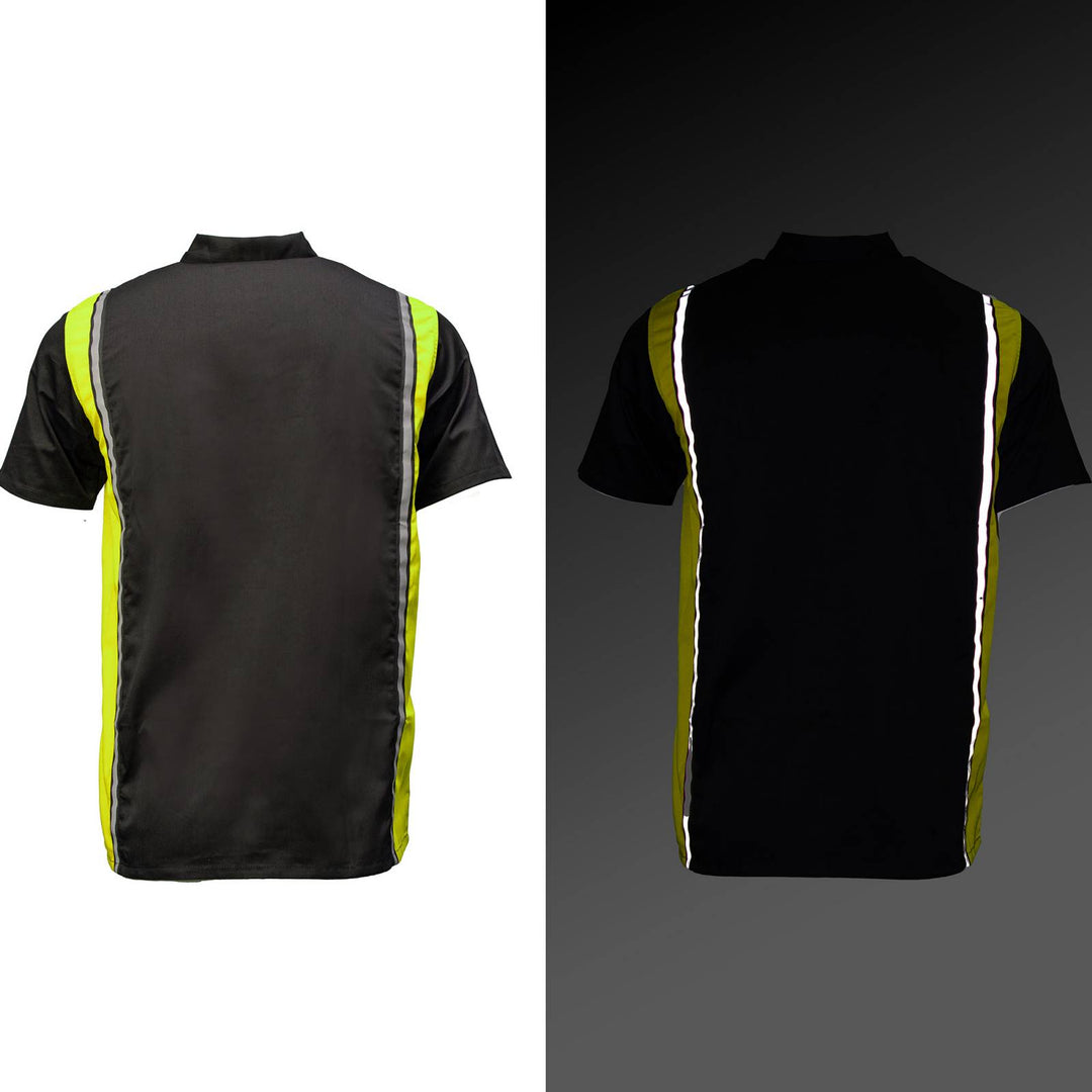 Milwaukee Motorcycle Clothing Co. Men’s Blk/Green Mechanic Work Shirt – w / Reflective Strip, Rider‑Built MDM11611