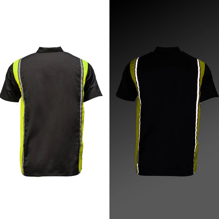 Milwaukee Motorcycle Clothing Co. Men’s Blk/Green Mechanic Work Shirt – w / Reflective Strip, Rider‑Built MDM11611