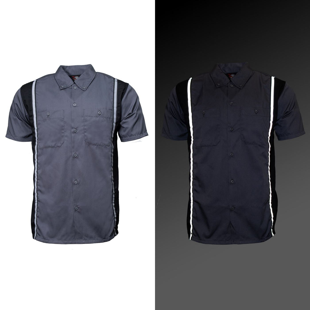 Milwaukee Motorcycle Clothing Co. Men’s Blk/Grey Mechanic Work Shirt – w / Reflective Strip, Rider‑Built MDM11612