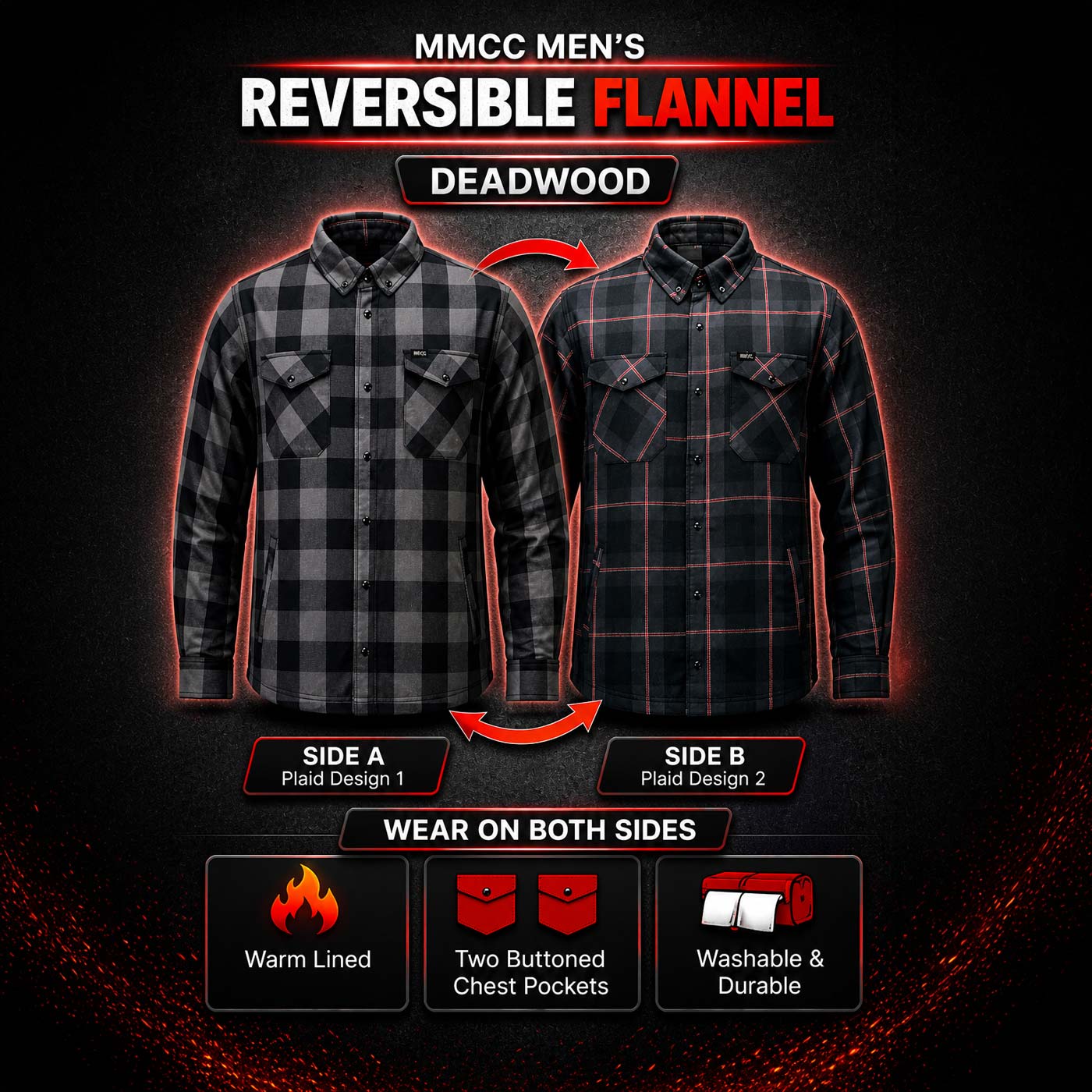 Milwaukee Motorcycle Clothing Co. Men's Reversible Plaid Flannel Shirt