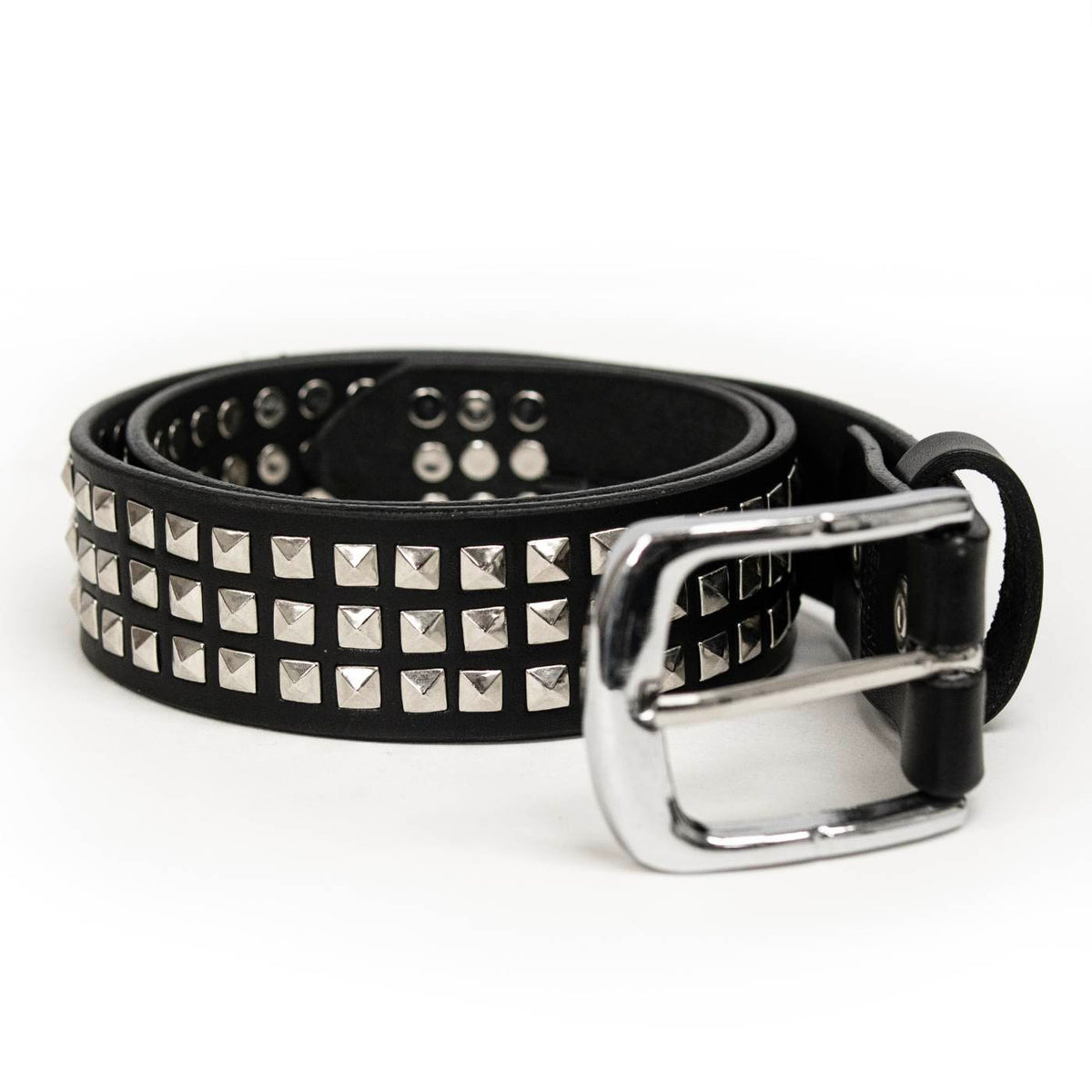 Milwaukee Leather Men's Black Triple-Row Studded Leather Belt, MP7144