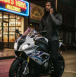 Milwaukee Leather Men's Black Leather Sporty Crossover Scooter Motorcycle Jacket w/ Reflective Piping - LKM1725