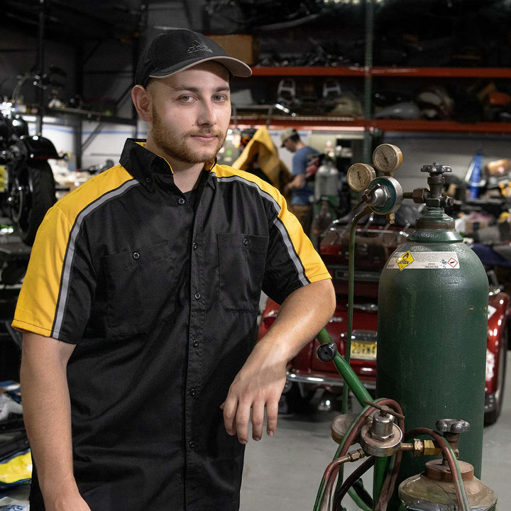 Milwaukee Motorcycle Clothing Co. Men’s Blk/Yellow Mechanic Work Shirt – w / Reflective Strip, Rider‑Built MDM11600