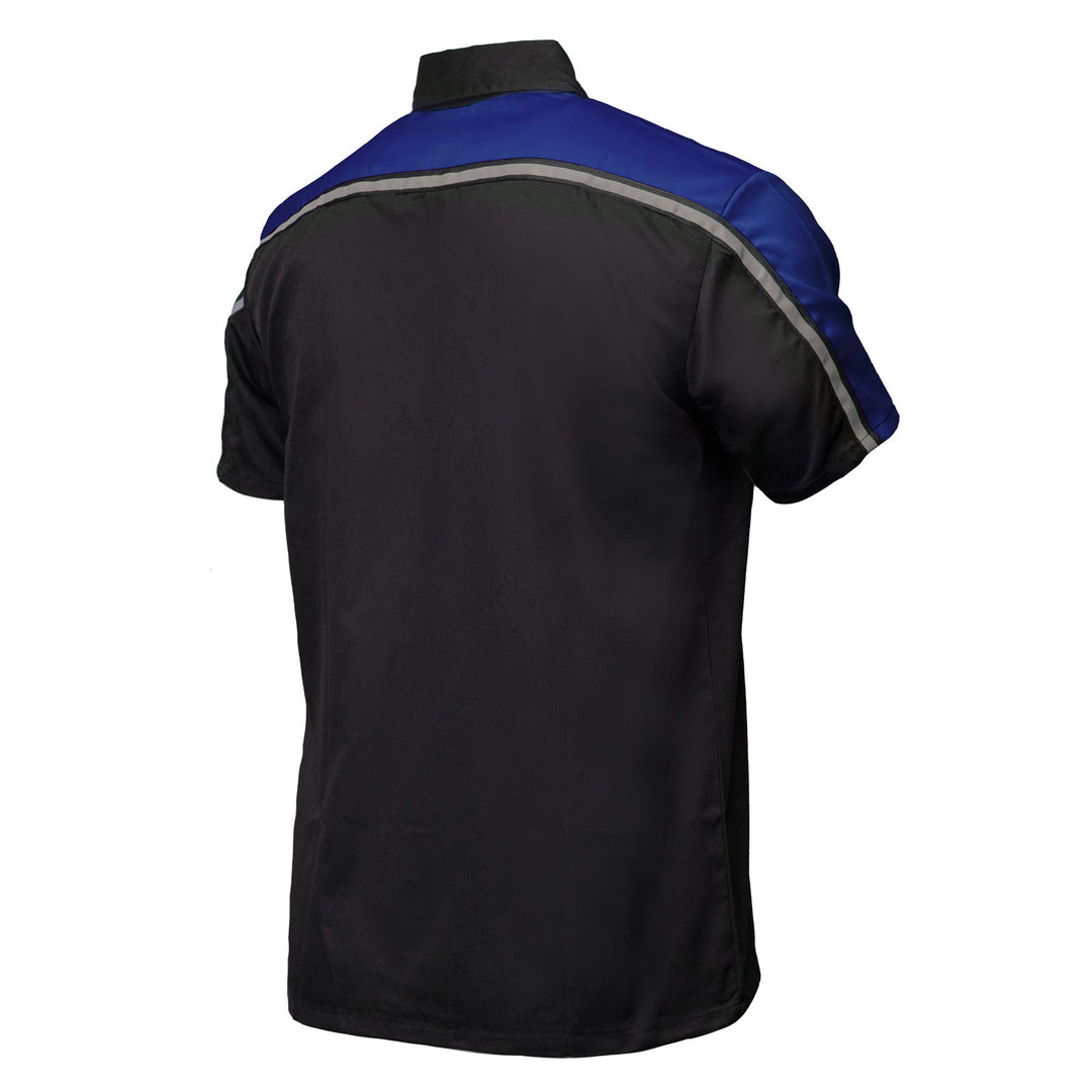 Milwaukee Motorcycle Clothing Co. Men’s Blk/Blu Mechanic Work Shirt – w / Reflective Strip, Rider‑Built MDM11602