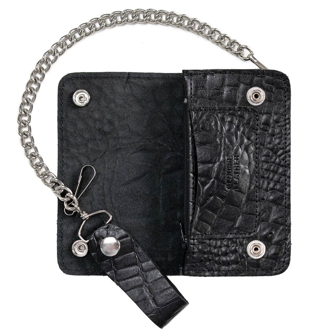 Milwaukee Leather Black Crocodile-Stamped Leather Biker Wallet, MLW7847