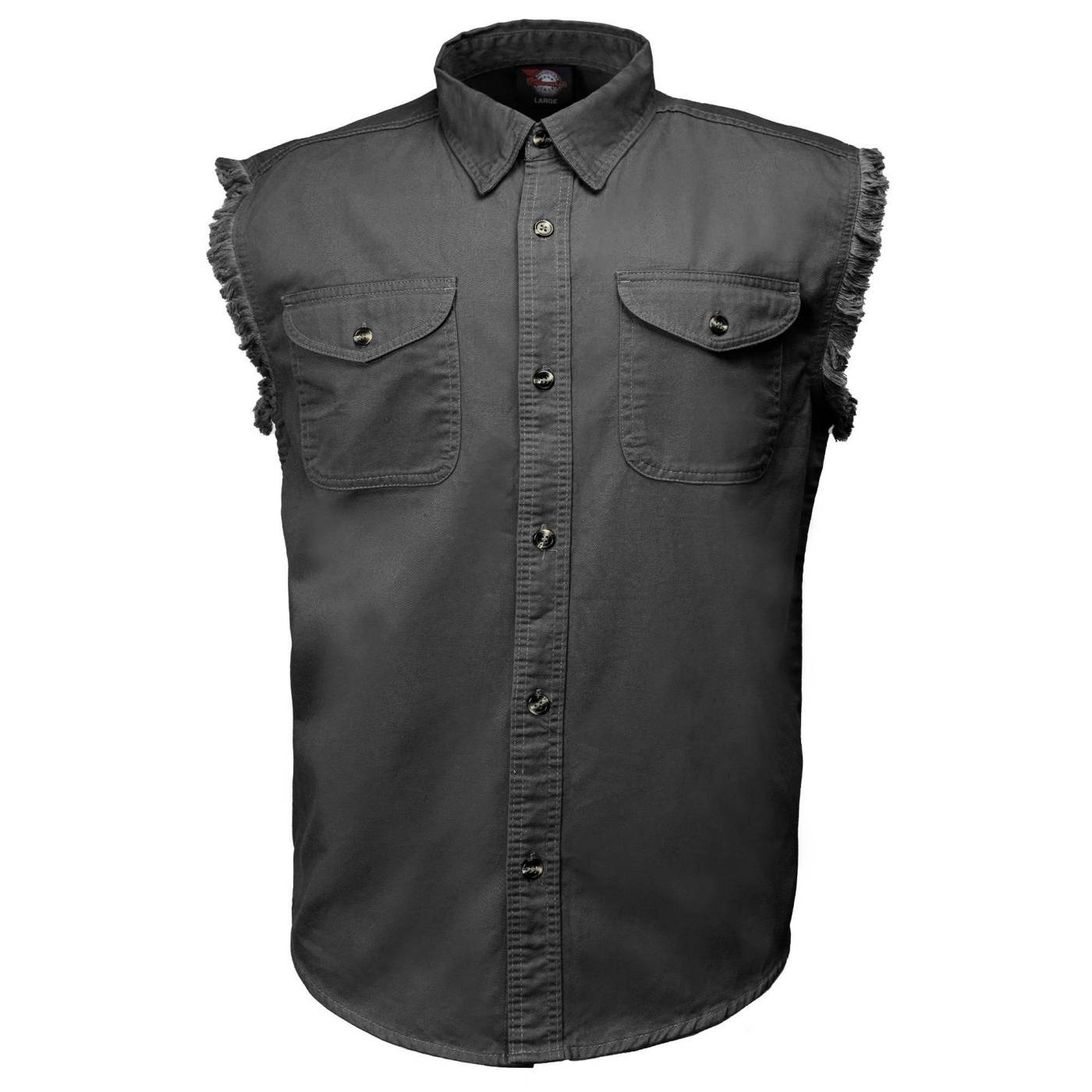 MMCC Men's Rustline Sleeveless Cut-Off Work Shirt - 100% Cotton, Dual Chest Pockets, Button Front