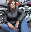 Milwaukee Motorcycle Clothing Co. Women’s Rebel Scooter Style Black Leather Biker Jacket w/ Mandarin Collar MMC20002