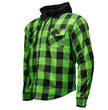 Milwaukee Leather Men’s Titans Green and Black Plaid Hooded Riding Shirt w/ CE Armor & Aramid Fiber Panels - MPM1659