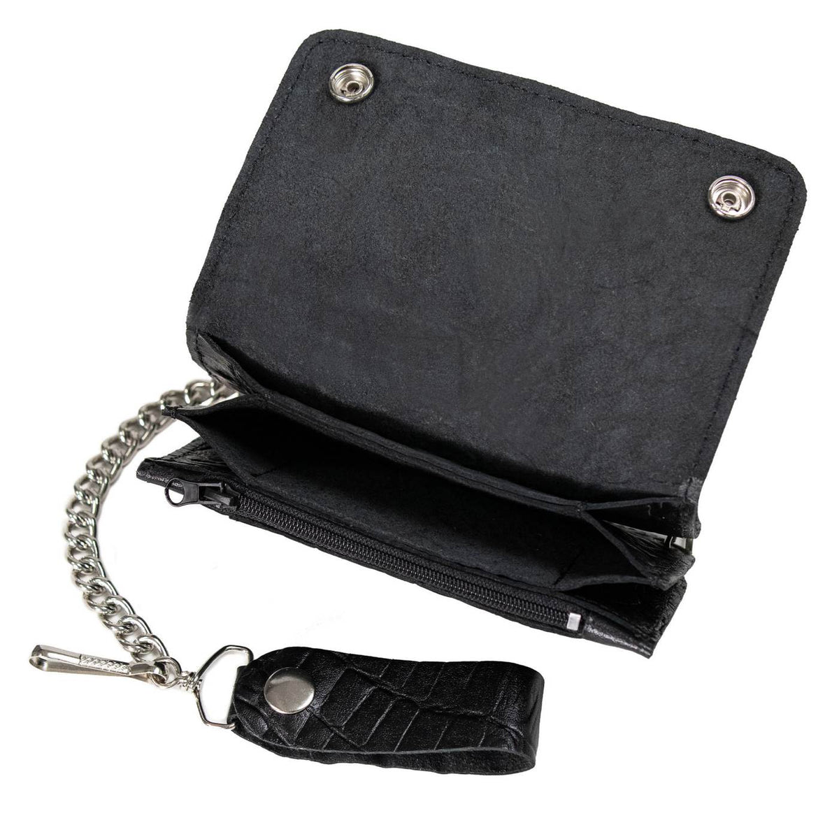Milwaukee Leather Black Crocodile-Stamped Leather Biker Wallet, MLW7847