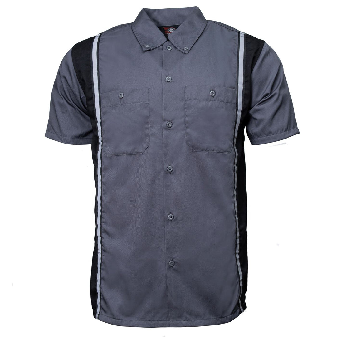 Milwaukee Motorcycle Clothing Co. Men’s Blk/Grey Mechanic Work Shirt – w / Reflective Strip, Rider‑Built MDM11612