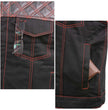 Milwaukee Leather MDM3036 Men’s Wrecker Club Vest – Black Denim & Leather, Diamond Quilt, Red Stitch