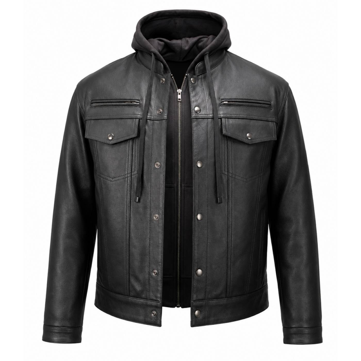 Milwaukee Leather Men's Leather Shirt Jacket with Removable Hoodie and Patch Access - MLM1614