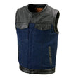 Milwaukee Leather MDM3004 Men's Brute Dual Closure Blue Denim and Black Leather Club Style Vest