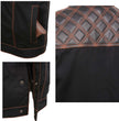 Milwaukee Leather MDM3037 Men’s Wrecker Club Vest – Black Denim & Leather, Diamond Quilt, Orange Stitch