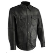 Milwaukee Leather LKM1601 Men's Suave Lightweight Leather Shirt - Black Cowhide Snap Front Riding Overshirt