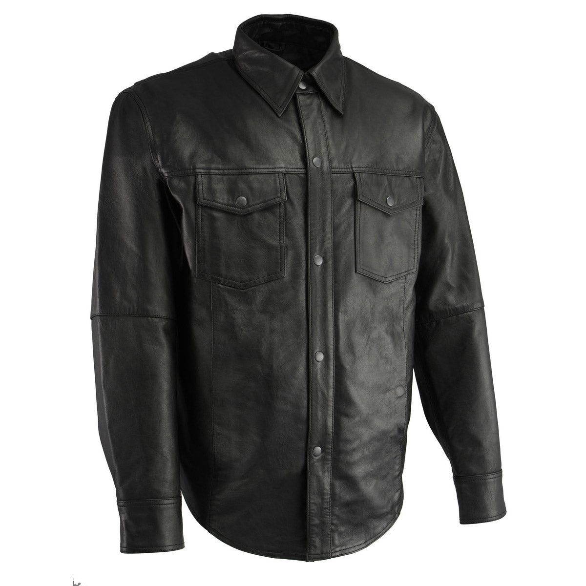 Milwaukee Leather LKM1601 Men's Suave Lightweight Leather Shirt - Black Cowhide Snap Front Riding Overshirt
