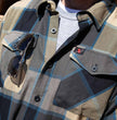 Milwaukee Leather MNG11639 Men's Flannel Plaid Beige with Black and Blue Long Sleeve Cotton Button Down Shirt
