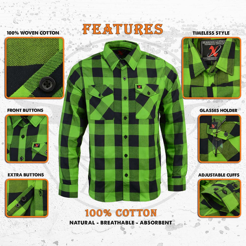 Milwaukee Leather Men’s Plaid Flannel Long Sleeve Shirt with Chest Pockets