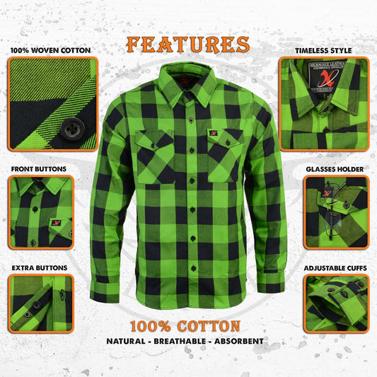 Milwaukee Leather Men’s Plaid Flannel Long Sleeve Shirt with Chest Pockets