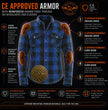 Milwaukee Leather Men's Plaid Flannel Blue Biker Shirt with CE Approved Armor Reinforced w/Aramid Fiber MPM1634